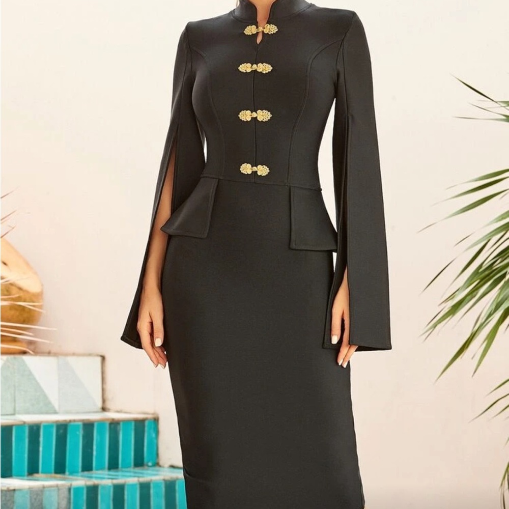 Elegant Black Dress with Gold Accents